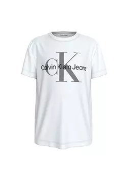 Белая футболка с круглым вырезом для девочек с принтом ФУТБОЛКА CK MONOGRAM SS Calvin Klein, белый