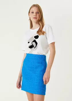 Белая футболка с круглым вырезом с принтом и камнями Beymen