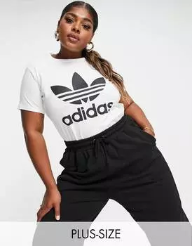 Белая футболка с крупным логотипом adidas Originals Plus adicolor