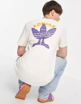 Белая футболка с крупным трилистником и логотипом adidas Originals