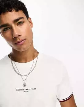Белая футболка с логотипом и окантовкой Tommy Hilfiger
