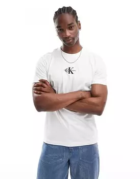 Белая футболка с монограммой и логотипом Calvin Klein Jeans