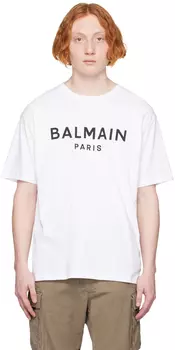 Белая футболка с принтом Balmain