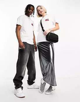 Белая футболка с принтом черепа на спине Vans Rose Bed