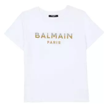 Белая футболка с принтом логотипа Balmain