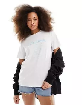 Белая футболка с принтом "Водолей" Pieces zodiac