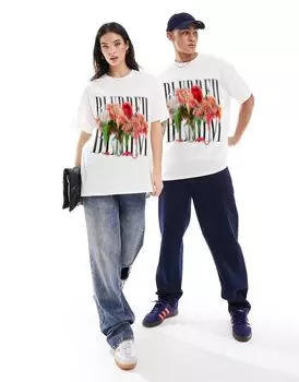 Белая футболка с рисунком PRNT x ASOS Blurred Bloom