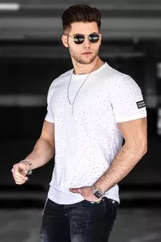 Белая футболка с рваными деталями 2883 MADMEXT