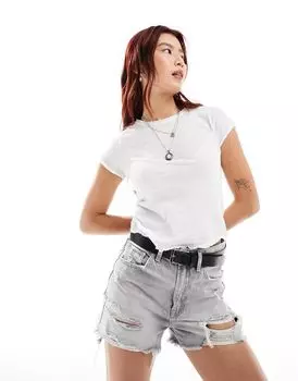 Белая футболка с салатовой каймой Free People be my baby