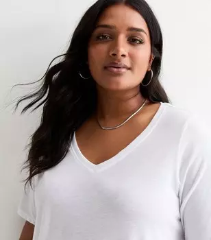 Белая футболка с V-образным вырезом Curves New Look, белый