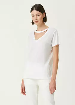 Белая футболка с v-образным вырезом и окантовкой Tru