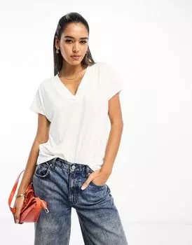 Белая футболка с v-образным вырезом River Island