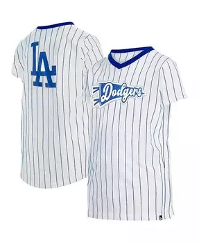 Белая футболка с v-образным вырезом в тонкую полоску Big Girls Los Angeles Dodgers New Era, белый