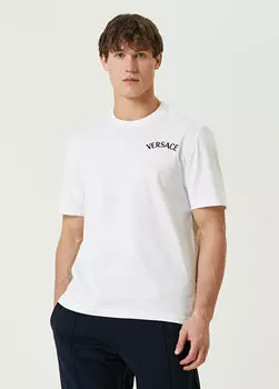 Белая футболка с вышитым логотипом Versace