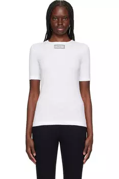 Белая футболка с вышитыми нашивками и рубчиком Versace Underwear