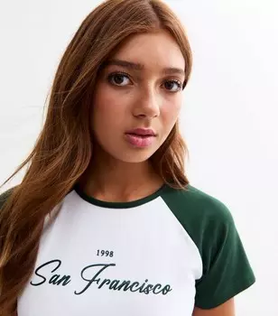 Белая футболка San Francisco Raglan для девочек New Look, белый