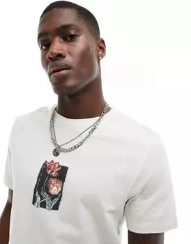 Белая футболка свободного кроя с цветочным принтом на груди ASOS DESIGN