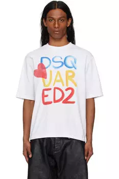 Белая футболка свободного кроя Summer Lovers с цветным логотипом Dsquared2