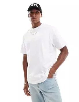 Белая футболка свободного кроя в тон с принтом Bershka