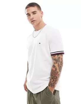 Белая футболка Tommy Hilfiger с полосатыми манжетами