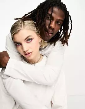 Белая футболка унисекс с длинными рукавами COLLUSION