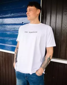 Белая футболка унисекс с надписью "похмелье" Batch1