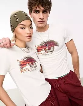 Белая футболка унисекс с принтом глаз COLLUSION