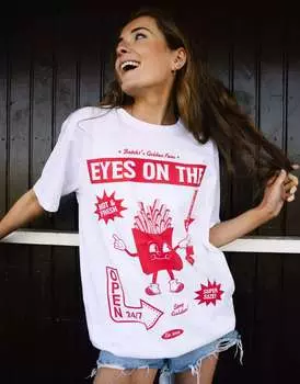 Белая футболка унисекс с рисунком глаз на картошке фри Batch1