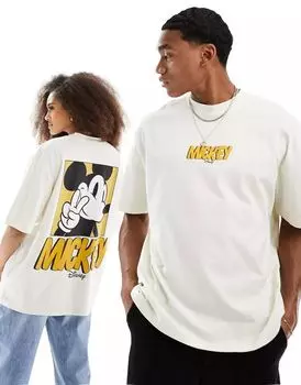 Белая футболка унисекс свободного кроя ASOS Disney с принтом Микки Мауса
