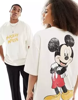 Белая футболка унисекс свободного кроя ASOS Disney с принтом Микки Мауса
