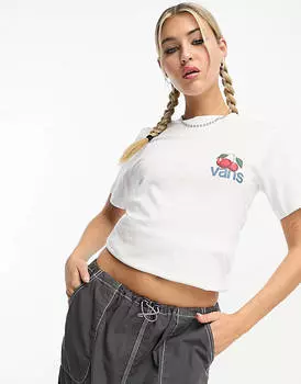 Белая футболка в клетку унисекс с принтом на спине Vans