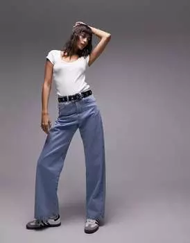 Белая футболка в рубчик с круглым вырезом и рукавами Topshop