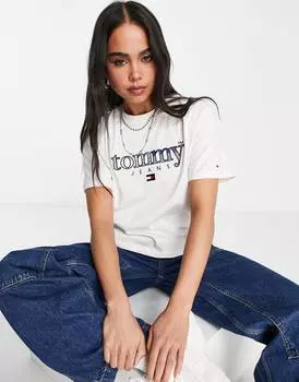 Белая футболка в шотландскую клетку с логотипом Tommy Jeans
