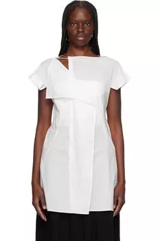 Белая хлопковая блузка с драпировкой по правому борту Y's