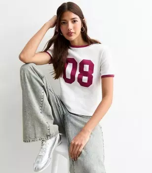 Белая хлопковая футболка 08 Ringer New Look, белый