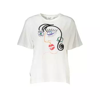Белая хлопковая футболка Desigual, белый
