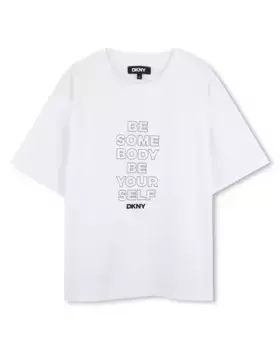 Белая хлопковая футболка для девочки DKNY, белый