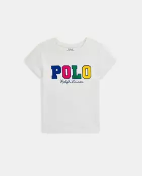 Белая хлопковая футболка для девочки Polo Ralph Lauren, белый