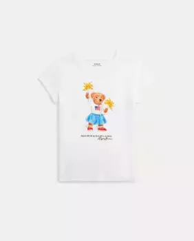Белая хлопковая футболка для девочки Polo Ralph Lauren, белый