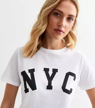 Белая хлопковая футболка NYC New Look, белый