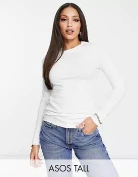 Белая хлопковая футболка с длинными рукавами ASOS DESIGN Tall идеально облегающего кроя - WHITE