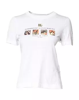 Белая хлопковая футболка с графическим принтом и круглым вырезом Dolce & Gabbana