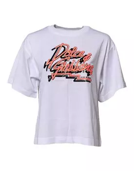 Белая хлопковая футболка с графическим принтом и круглым вырезом Dolce & Gabbana, белый