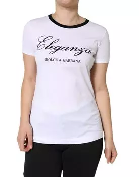 Белая хлопковая футболка с короткими рукавами и принтом Eleganza Dolce & Gabbana