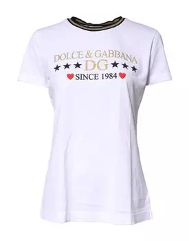 Белая хлопковая футболка с круглым вырезом и принтом Dolce & Gabbana