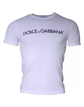 Белая хлопковая футболка с круглым вырезом и принтом логотипа Dolce & Gabbana