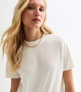 Белая хлопковая футболка с круглым вырезом New Look, белый