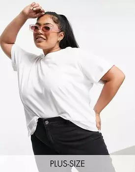 Белая хлопковая футболка с круглым вырезом Pieces Curve - WHITE