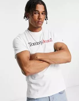 Белая хлопковая футболка с логотипом Tommy Jeans