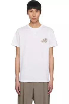 Белая хлопковая футболка с нашивкой с двойным логотипом Moncler